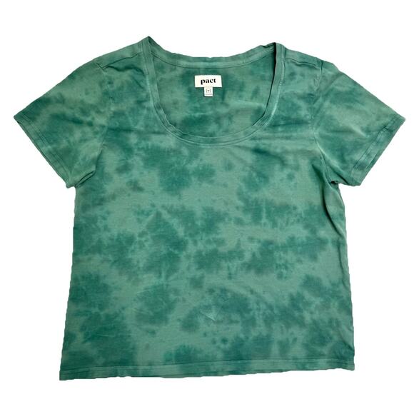 Pact Tops - Pact Green Tie Dye T-Shirt Organic Cotton Cropped Short Sleeves Scoop Neck Sz M